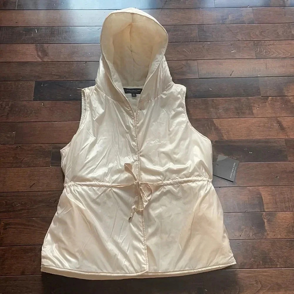 Marc New York puffer Vest Hooded Lightly quilted Off white/Champagne Size M NWT - Picture 2 of 13